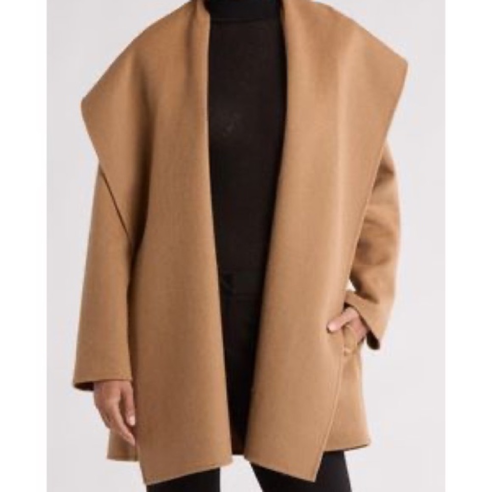 Vince Wool Hooded Camel Cape Coat